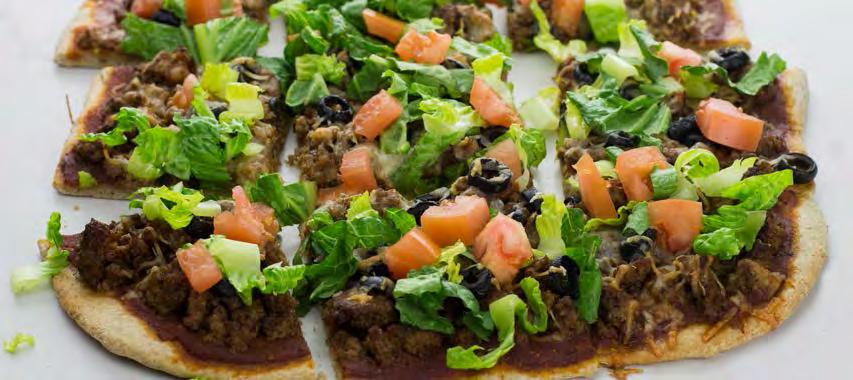 MAKE FRESH DINNERS - OCTOBER 2016 TACO PIZZA Calories 420; Fat 18g; Saturated Fat 9g; Carbohydrates 35g; Fiber 6g; Protein 26g; Cholesterol 65mg; Sodium 590mg Grocery List WILDTREE PRODUCTS So Quick