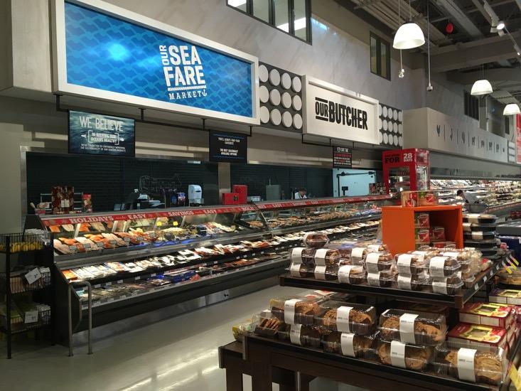The staffed Seafood and Meat sections offer a wide variety of