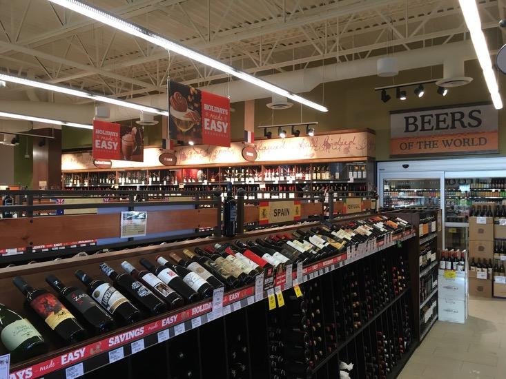 About two-thirds of the liquor store is dedicated to wines and liquor in a