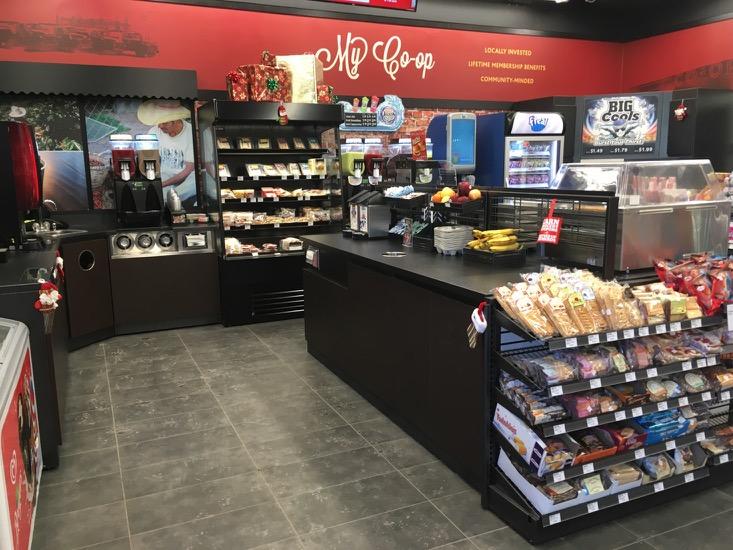 The c-store interior of the gas bar is well laid out and spacious with a large self-serve area