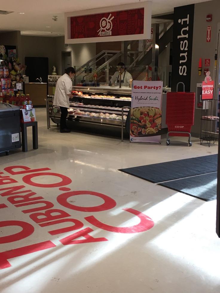 Sushi is prepared fresh instore and the kiosk is also located close to