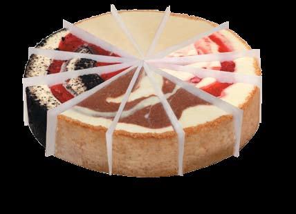 Egg, dairy and Peanut Oil Free 13 00 BJG Cheesecakes Our delicious cheesecakes are presliced into 12 pieces, wih dividers for easy serving. Carrot cake is not presliced.