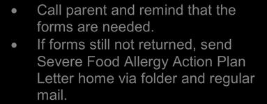 Transportation if student rides the bus, notify transportation and send a copy of the Severe Food Allergy Action Plan Custodian review cleaning