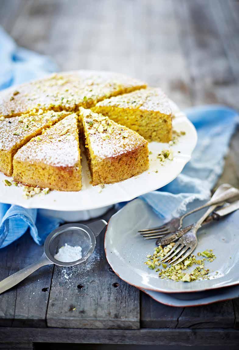 As seen at the Cake Bake & Sweets Show Mandarin, Pistachio & Chickpea Cake Preparation 20 mins Cooking 1 hour 50 mins Serves 12 5 mandarins (seedless are best) 150 g pistachio kernels, plus 2