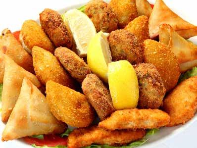 Chicken Rissoles, 3 Fish cakes Vegetarian Platter R 100,00 3 Puri patha rolls, 6 Potato