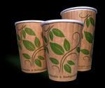 Eco Hot Cups Attractive green leaf design single walled (white) and double walled (kraft) paper hot cups lined with Ingeo PLA (corn starch)