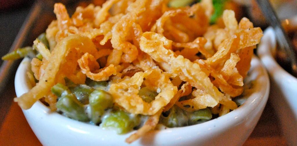 SALADS, SAUCES, & STUFFING Ann s Green Bean Casserole Total Time: 1 hour Serves: 6 3 10-oz can green beans (drained) 6 10-oz cans Cream of Mushroom soup 6 large cans French s French Fried Onions 1 10