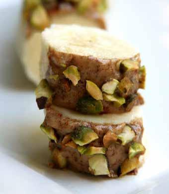 Banana Bites WildFit Fall 5 minutes 2 IN GR EDI E N T S 1 banana 1 tablespoon almond butter Sprinkle of cinnamon 1 tablespoon salted pistachios, chopped 1.