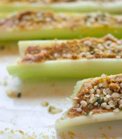 Take a stick of washed celery 2. Spread almond butter on it 3.
