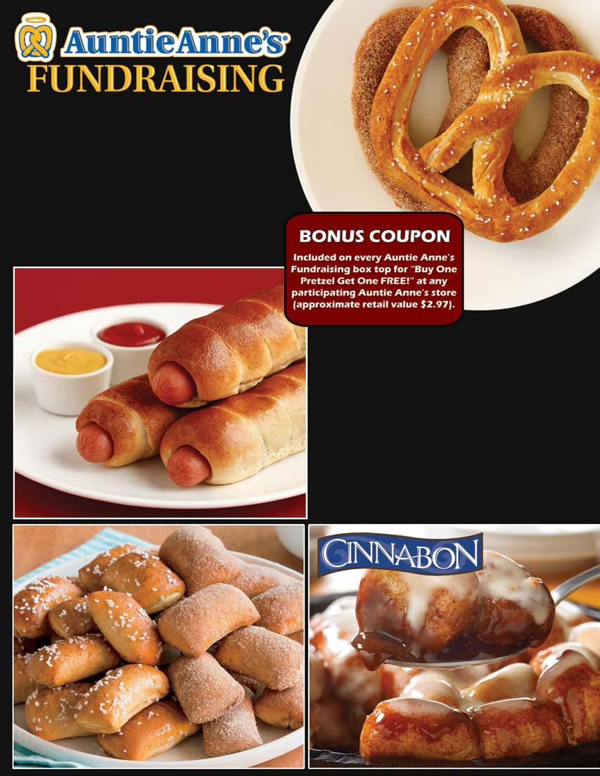 AUNTIE ANNE S SOFT PRETZELS Enjoy the aroma of baking Original and Cinnamon Sugar Pretzels right in your own oven... then enjoy eating them! Serve warm with your favorite toppings and dips.