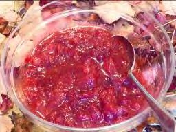 Then pour the cranberry sauce into