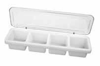 Acrylic lid hinged onto stainless steel casing. (Open bottom). SLINS002 SLINS001 SLCN004 4 Compartments EACH 33.10 1 16 3.00 $35.63 SLCN005 5 Compartments EACH 41.50 1 16 3.70 $41.
