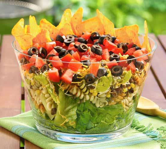 BEST LAYERED SALAD box Betty Crocker Suddenly Salad classic pasta salad mix tablespoons water tablespoons vegetable oil teaspoon ground cumin can (5 oz) Progresso black beans, drained, rinsed can (5.