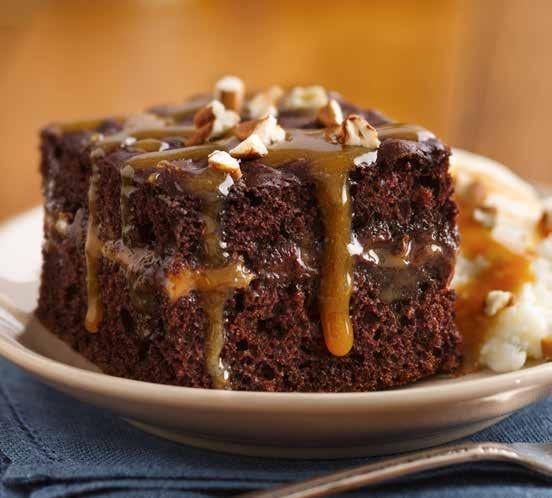 CAKE-MIX FIX box Betty Crocker SuperMoist devil's food cake mix Water, vegetable oil and eggs called for on cake mix box bag ( oz) caramels / cup evaporated milk cup chopped pecans bag (6 oz)