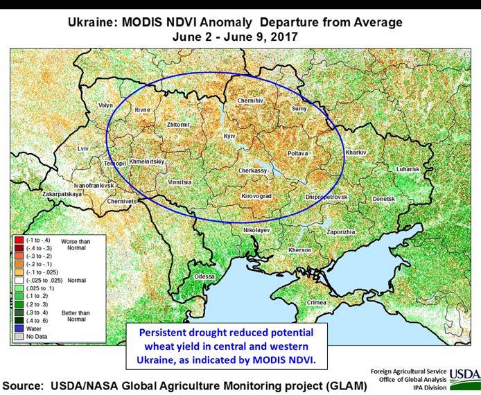 Ukraine Wheat: Persistent Dryness Depletes Soil Moisture and Reduces Prospects Ukraine wheat production for 2017/18 is forecast at 24.0 million metric tons, down 1.