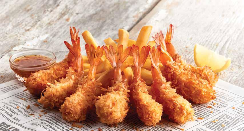 59 Dumb Luck Coconut Shrimp Bubba always loved this one! Hand dipped in flakey coconut, served with Cajun Marmalade and Fries. 1080 cals 19.