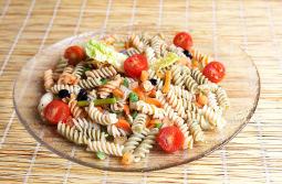 PASTA MIXES Mediterranean Pasta o Fusilli + Carrot Stick + Black Olive Slices + Green Pepper Dices 10mm + Tomato Dices 10mm + Onion Dices 10mm + Green Garlic Tender Sprout + Cherry Tomato Halves +
