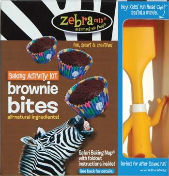 Zebra Mix all-natural baking activity kits paired with brightly colored silicone-coated kids kitchen tools.