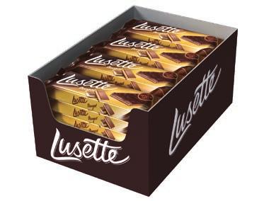 LUSETTE 40 g Dark wafers with cream filling in cocoa coating 40 g BOX 42 1,68 kg 20 200 336 kg B BOX 6 x 24 Chocolate EN 8 584 004 031 199 ID 231 518 0007 B 5,76