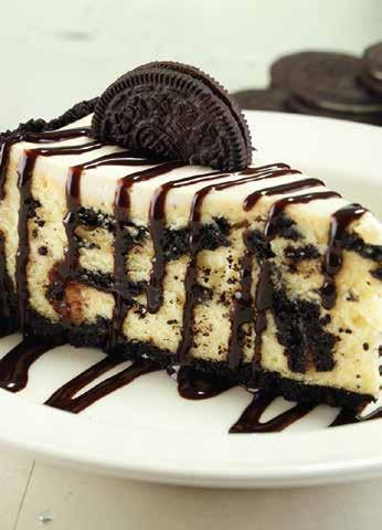 Single Double RM33 CHEESECAKE MADE WITH OREO COOKIE PIECES RM30 Made in-house, a generous helping of Oreo cookies baked in our rich and creamy NY-style cheesecake,