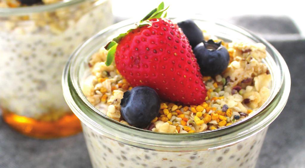 B R E A K F A S T BASIC OVERNIGHT OATS YIELDS: 4 SERVINGS PREP TIME: 5 MINUTES 2/3 cup Yogurt 1 cup Rolled Oats 1 2/3 cup Unsweetend Almond Milk 2 tablespoons Chia Seeds 1 tablespoon Ground Flaxseeds