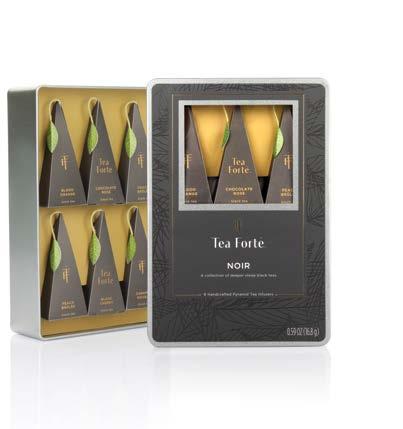 noir gift tin Award-winning tin attractively displays signature pyramid tea infusers.