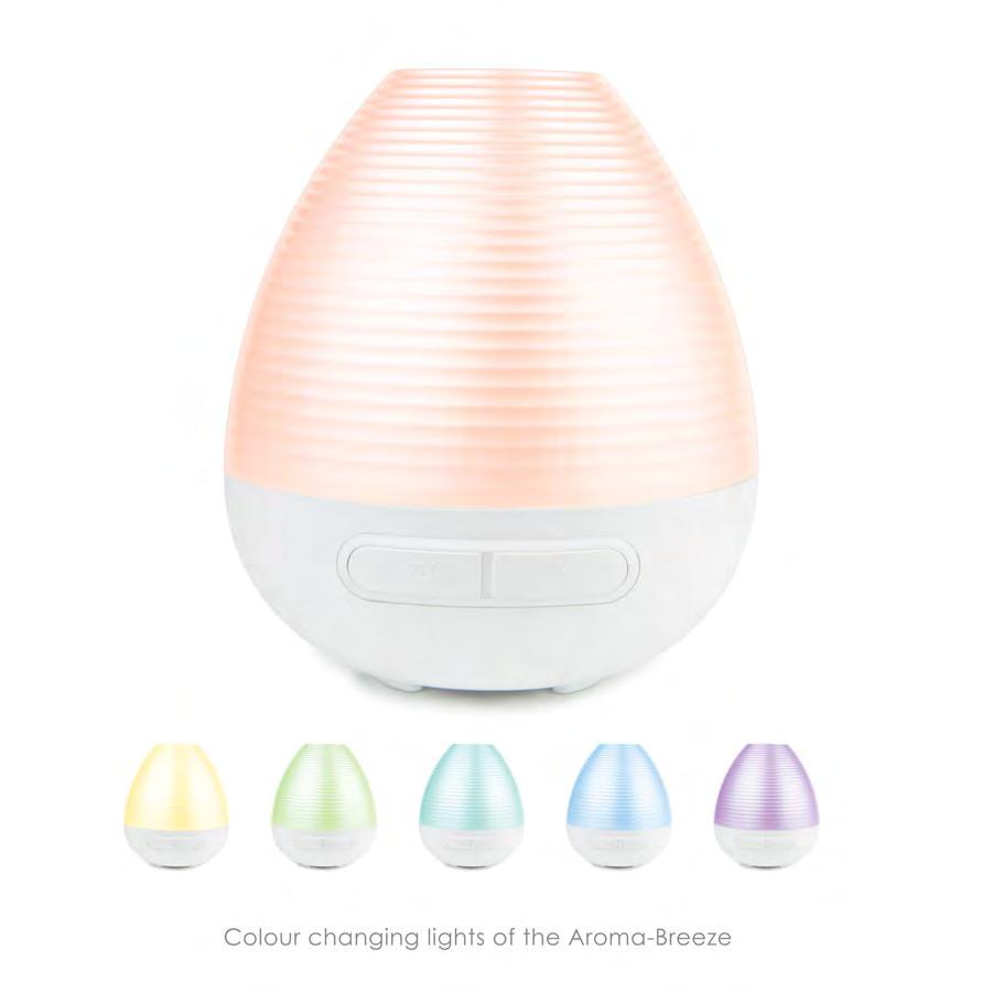 Aroma-Breeze Colour Changing Diffuser Inspired by the colours of nature, the Aroma-Breeze feautres a warm breathing light as well as a captivating colour changing light which can be set or switched