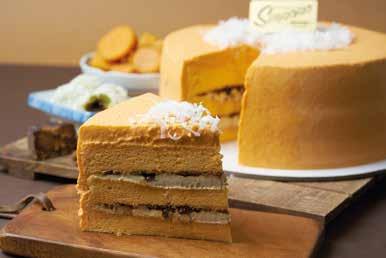 Durian Pulut Hitam Cake Generous thick and creamy Durian puree, mixed with fresh Gula Melaka cream, sandwiched between light and moist cake layers made purely from black glutinous rice