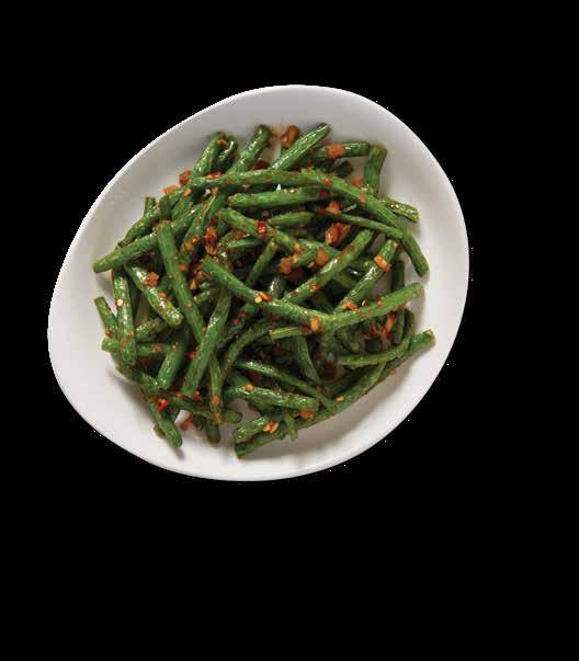 Chili-Garlic Green Beans MARKET SIDES CHILI-GARLIC GREEN BEANS Stir fried with spicy sauce, fresh garlic, and Sichuan marinade [ 8.