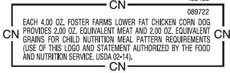 Slide 40 Crediting Meat/Meat Alternates With CN Labels This is a copy of a CN label for a corn dog.