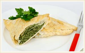 Spinach &Cheese Puff Pastry Triangle Generously filled with the goodness of spinach and feta cheese.