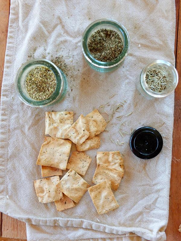 Paleo Herb Crackers Servings: 4 servings Ingredients 1/2 cup coconut flour 1/3 cup cassava flour 1 tablespoons arrowroot starch 1/2 teaspoon dried rosemary 1/2 teaspoon dried basil 1/2 teaspoon dried