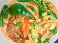 Massaman Curry - Carrots, green peppers, onions, potatoes, basil leaves & roasted peanuts.