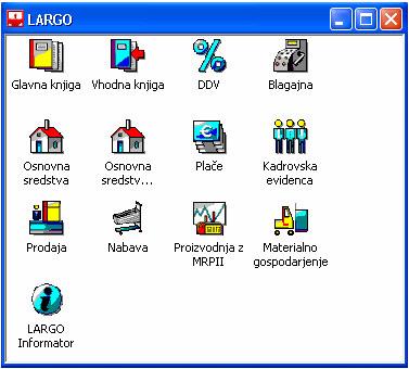 Slika 6: Prikaz menijskega vhodnega okna v informacijski sistem LARGO Z dopolnitvijo aplikacije terminiranja v informacijskem sistemu LARGO bi planer ob sprotnem spremljanju in izvajanju te