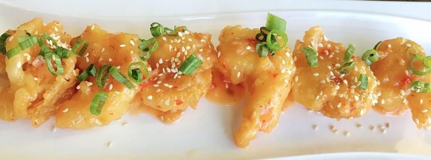Appetizer (Hot) Lightly battered fried shrimp tossed in a spicy sweet chili sauce.