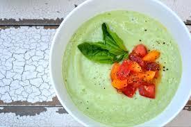 Chilled Avocado Cucumber Soup [Serves 1]* 3 organic haas avocados 2 scallions 1 cup cucumber (diced) 2 cups of watercress (or arugula) 2 lemons (freshly squeezed)