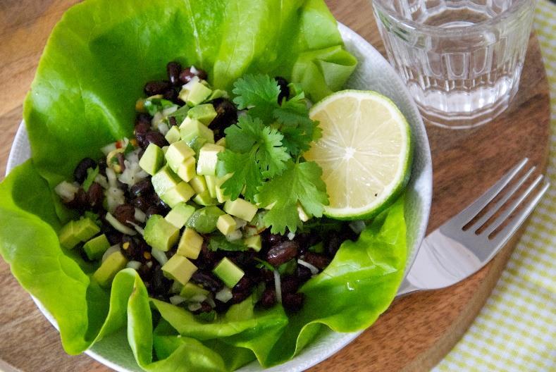 Black Bean Butter Lettuce Cups [Serves 2]** 8 butter lettuce leaves (these make really nice cups, romaine works as well) 1 15oz can of black beans, drained and rinsed (Eden Organics is a great brand)