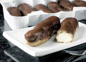 muffins, 5 x carrot cake, 5 x chocolate brownie, 5 x custard slices, 5 x cream slices 83099 Wrights Dairy Cream Chocolate Éclairs 16 Light choux pastry, filled with piped dairy cream, topped with a