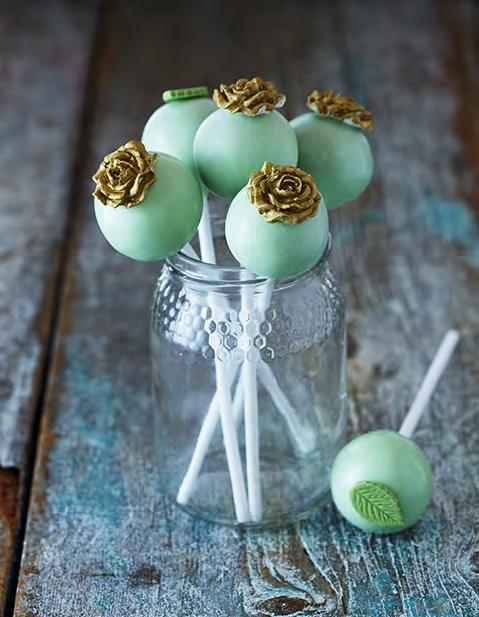 Rose-and Leaf-topped Cake Pops I made these for a friend s wedding, each cake pop individually wrapped in a little cellophane bag and tied with green and white bakers twine for guests to enjoy on