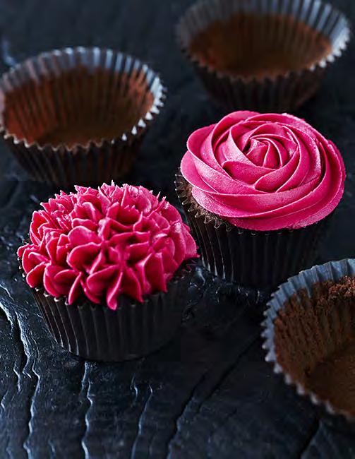 Raspberry, Rose and Chocolate Cupcakes Pretty pastel colours are a popular way to decorate cupcakes, but I also love tinting buttercream this beautifully bold deep pink to complement the raspberry