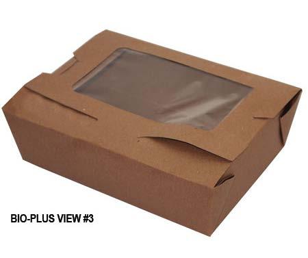 5"W 160/case These are great boxes that present a classy image. They also have the benefit of a complete seal so that they can hold watery items. Environmentally they score mid way.