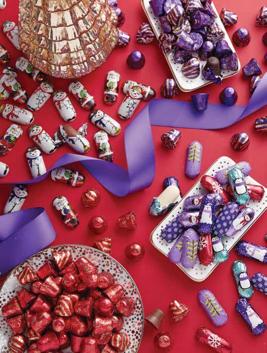 Foiled Bells These festive Foiled Bells in either milk chocolate (red foil) or dark chocolate (purple foil) are great as party favours or stocking stuffers. Made from 100% 29125 Milk 375 g / 13.