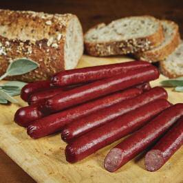 Crushed black peppercorns and hot peppers add zing to a classic Wisconsin sausage in brown casing.