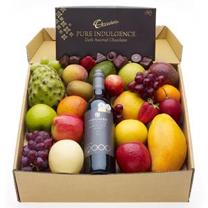 $100 - $150 RANGE M. E. N. O. G. H. Hampers Only 15 7 M. Deluxe Fruit, Red Wine and Dark Chocolates $149.