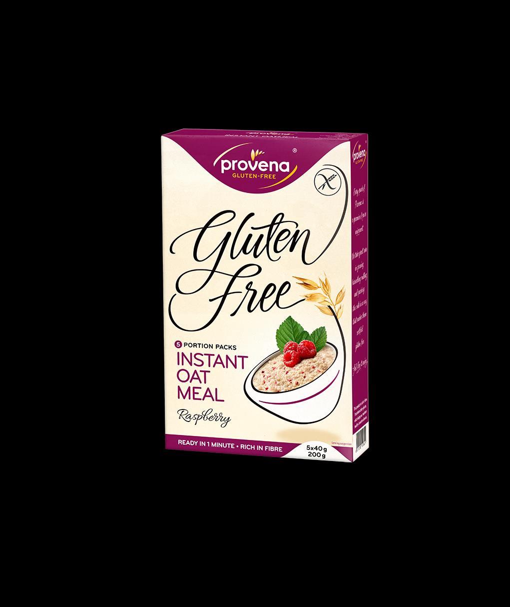 PROVENA Gluten free Instant Oatmeal, Raspberry Quick and easy oatmeal now in popular raspberry flavour Just add
