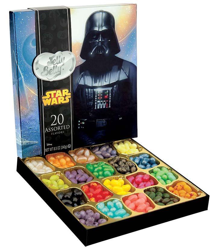 10-8.5 oz Jelly Belly STAR WARS Ultra Gift Box Dazzle Star Wars and Jelly Belly fans with this dramatic gift box featuring icon Darth Vader Combination of foil finishes and matte gives