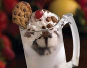 Frosty Mug Cookie Sundae Vanilla ice cream with chocolate syrup,