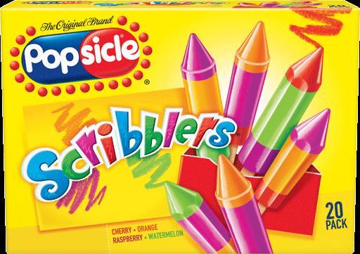 POPSICLE SCRIBBLERS Based on 1 pop INGREDIENTS: WATER, HIGH FRUCTOSE CORN SYRUP, CORN SYRUP, SUGAR, LESS THAN 1% OF: MALIC ACID, CITRIC ACID, GUAR GUM, ASCORBIC ACID (VITAMIN C), BEET JUICE