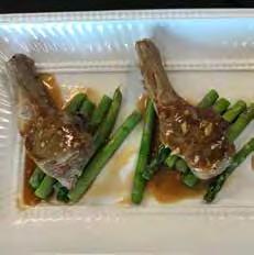 LAMB CHOPS WITH ASPARAGUS Serves three 500g lamb chops 150g asparagus 2 stalks rosemary 3 tablespoons vegetable oil 2 teaspoons black peppercorn 1 tablespoon garlic, minced 2 tablespoons water