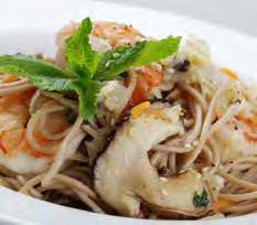 SOBA NOODLES WITH PRAWNS Serves two 1 tablespoon sesame oil 13 prawns 6 shiitake mushrooms 1/3 head of Chinese cabbage 1 small carrot 12 peppermint leaves 120g soba noodles SAUCE 3 tablespoons peanut